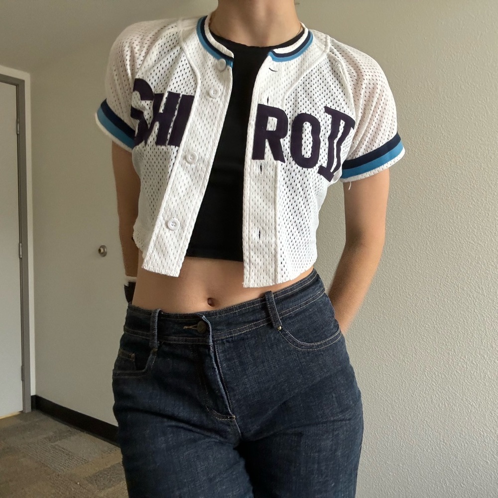 Mesh white cropped baseball sports jersey